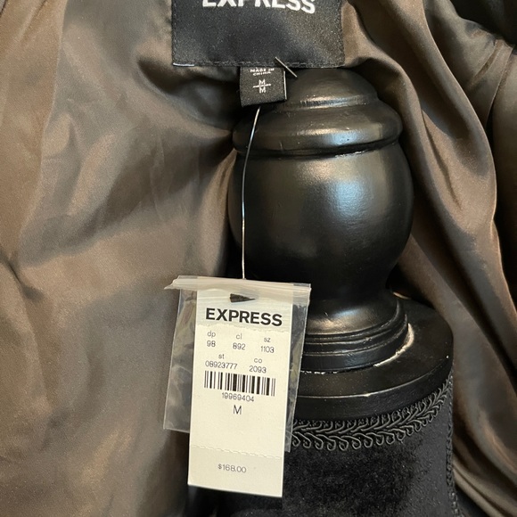 Express Dark Grey Velour Padded Puffer Jacket with Fur Hood Size Medium NWT! - Picture 5 of 6